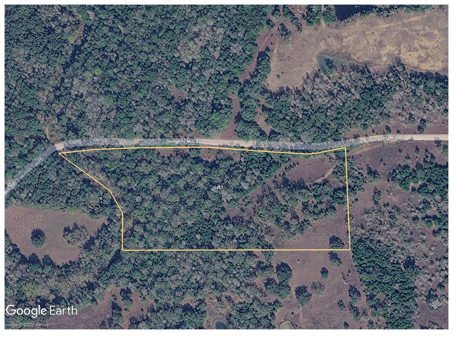 Lot 1 aerial — 10.45 acres on Dungens Mill Rd