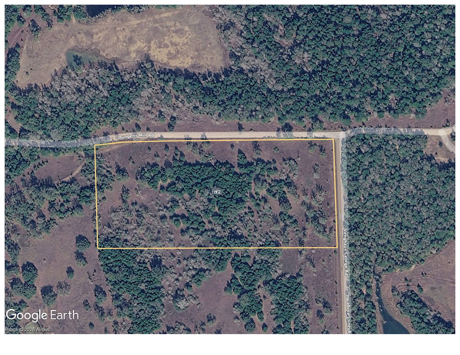 Lot 2 aerial — 10.45 acres on Venghaus George Rd