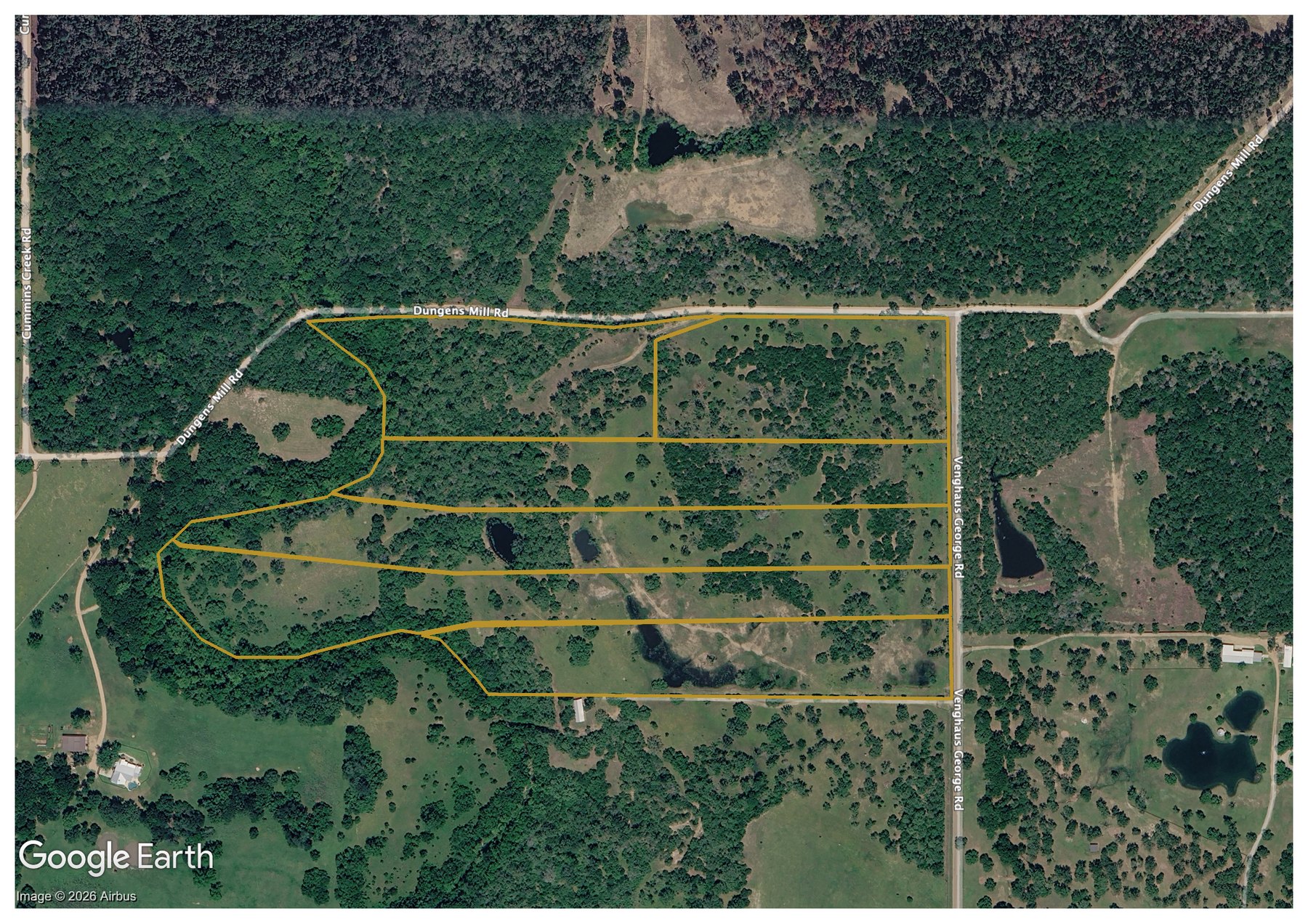 Lot plan aerial showing all six tracts