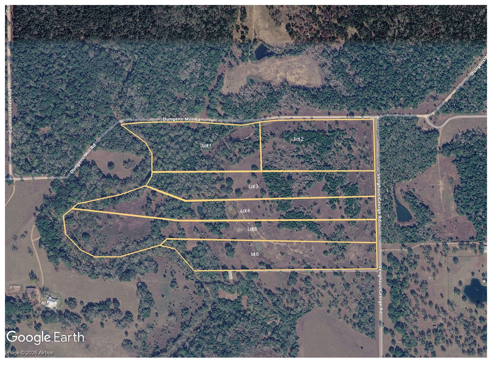 Lot plan aerial showing all six tracts